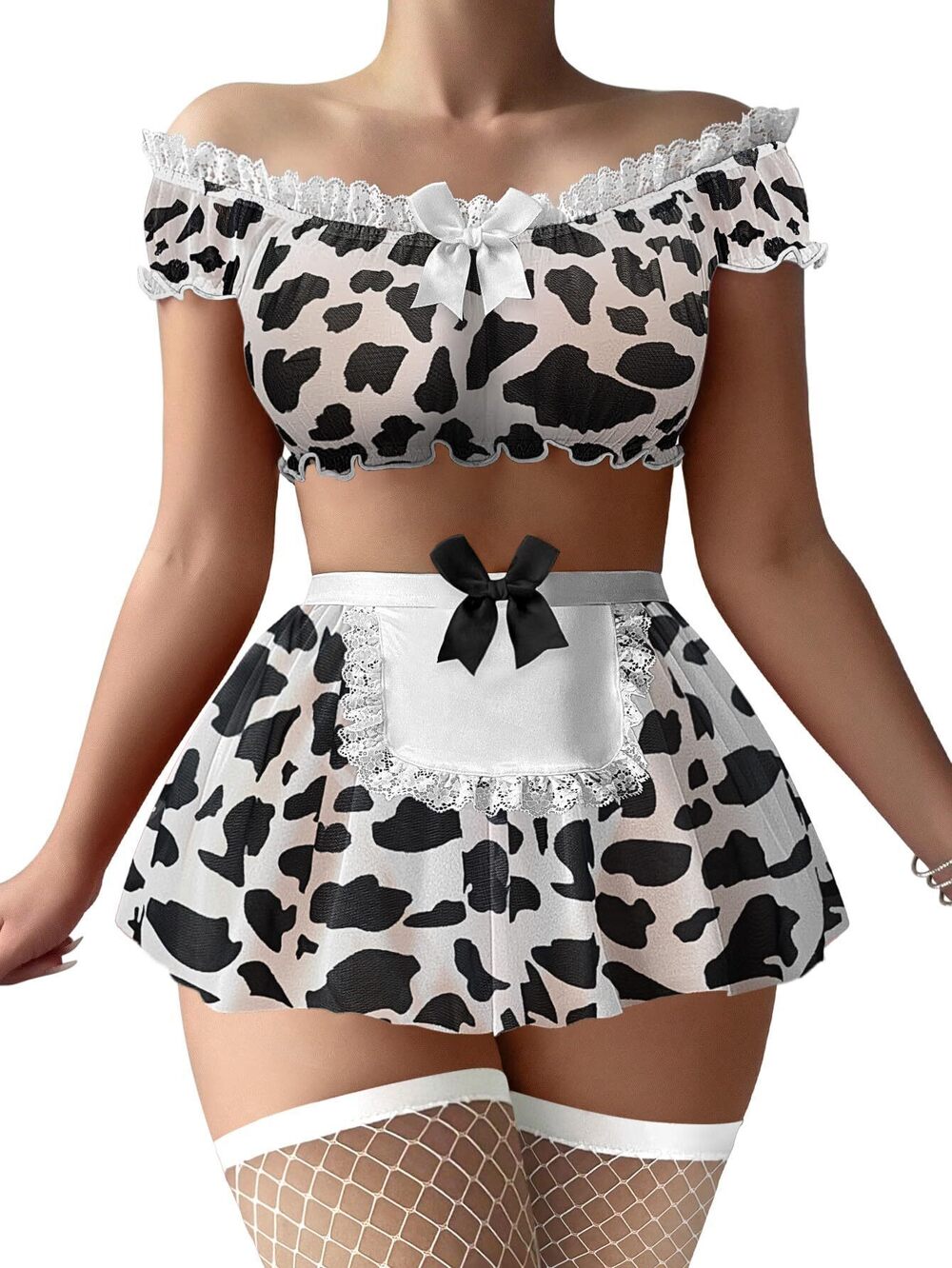 3095 Sexy Maid Mini Skirt Lace Mesh Sheer Stockings Lingerie Halloween